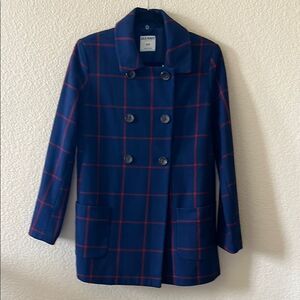 Old Navy Red & Blue Window Pane Wool Blend Jacket size Small